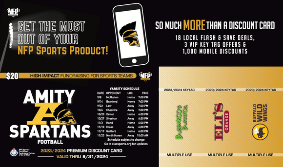 Amity Spartans Football Premium Discount Card 2023