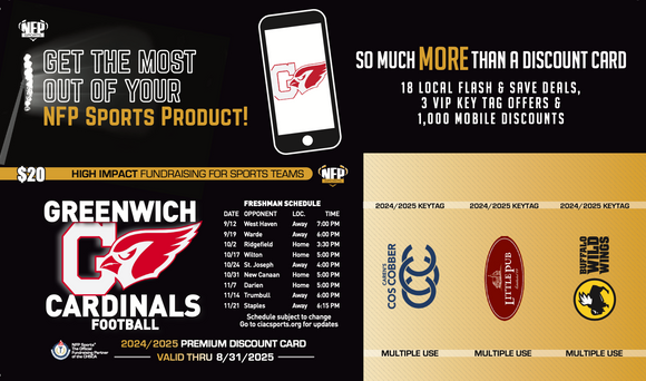 Greenwich Cardinals Freshman Football Premium Discount Card 2024