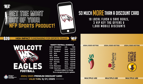 Wolcott Eagles Football Premium Discount Card 2024