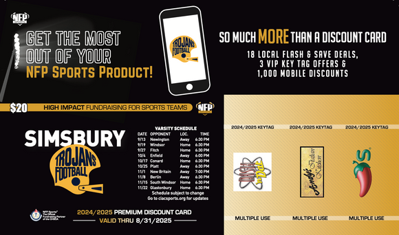 Simsbury Trojans Football Premium Discount Card 2024