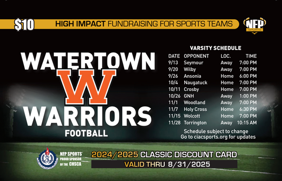 Watertown Warriors Football Classic Discount Card 2024