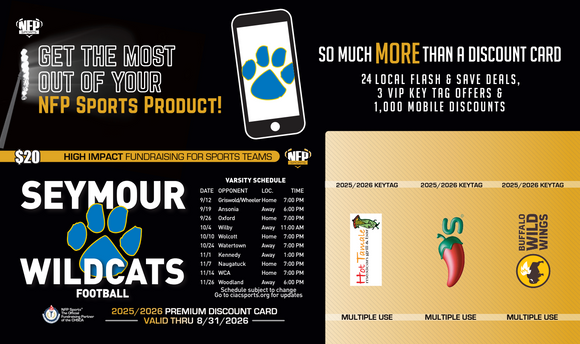 Seymour Wildcats Football Premium Discount Card 2025