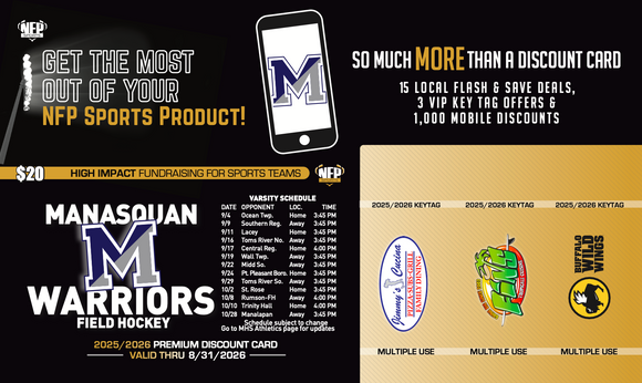 Manasquan Warriors Field Hockey Premium Discount Card 2025