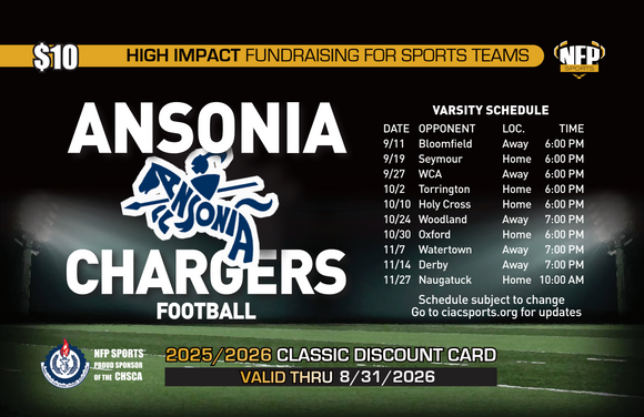 Ansonia Chargers Football Classic Discount Card 2025