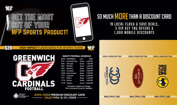 Greenwich Cardinals Football Premium Discount Card 2025