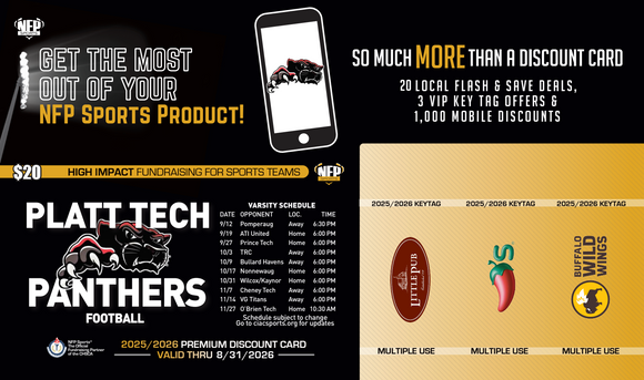 Platt Tech Panthers Football Premium Discount Card 2025