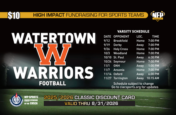 Watertown Warriors Football Classic Discount Card 2025